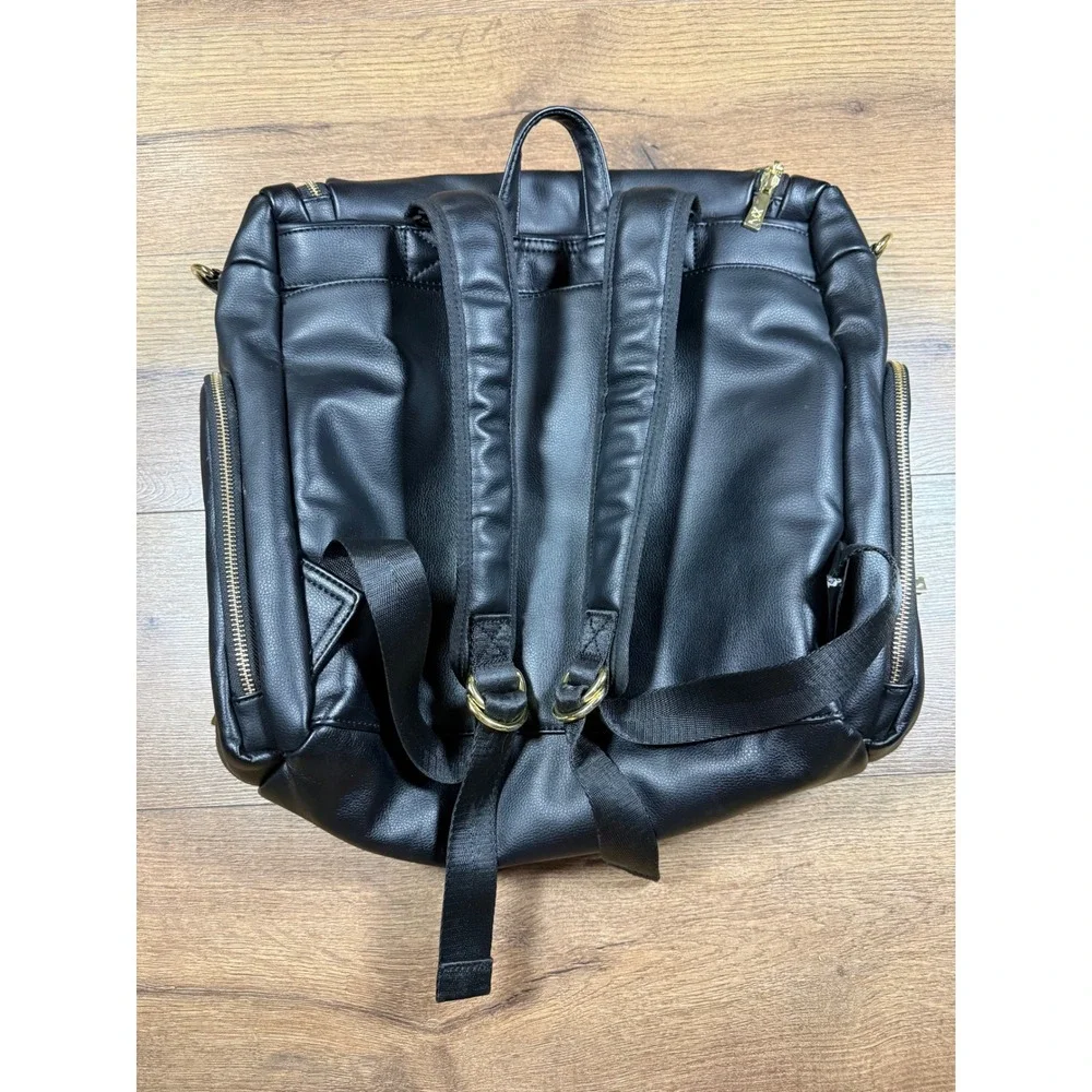 Greyfox Diaper Bag Backpack‎ Black Vegan Leather Gold Hardware